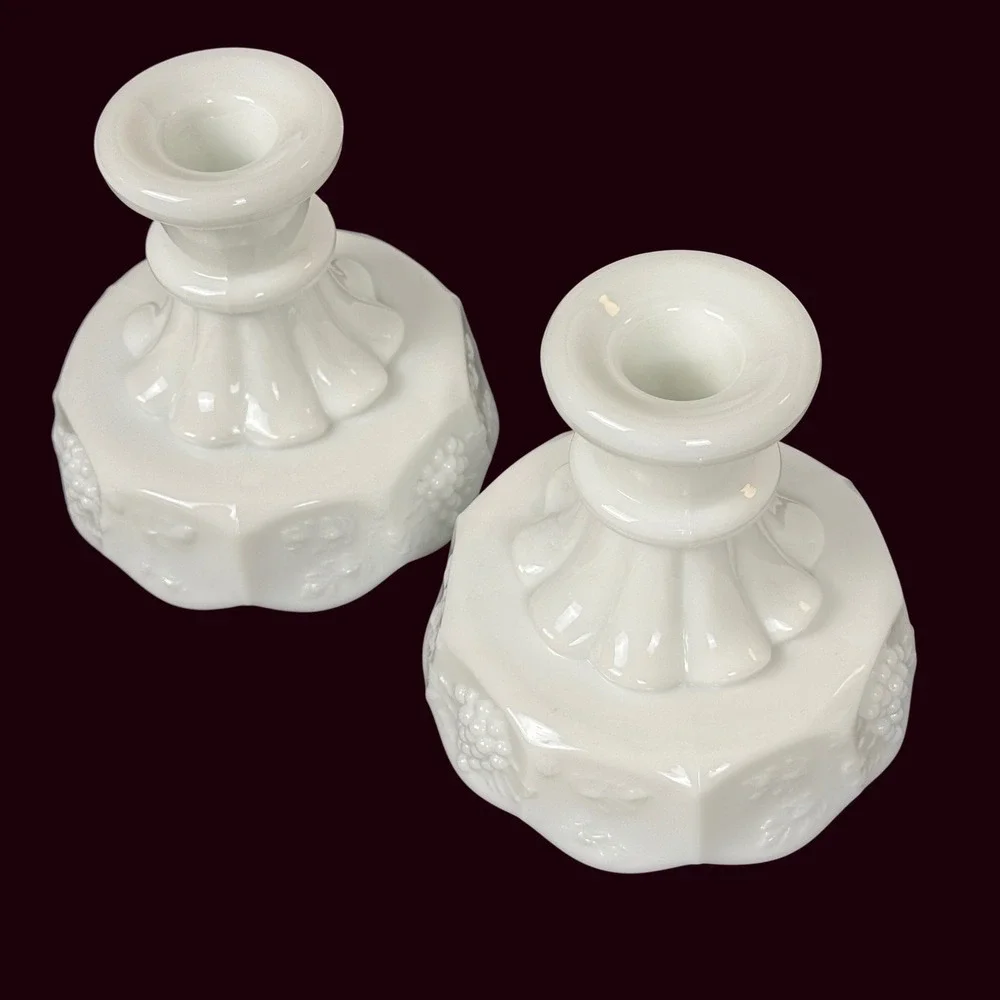VINTAGE Westmoreland Milk Glass Grape Vine Candlestick Candle Holder White